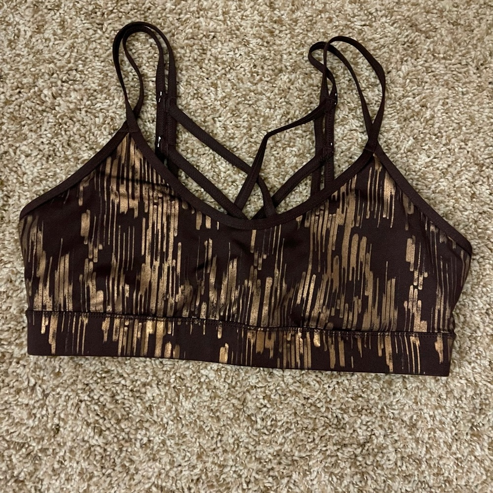 🍂🍁🥾🌕JoyLab Gold Foil & Brown Strappy Sports Bra - Picture 3 of 5